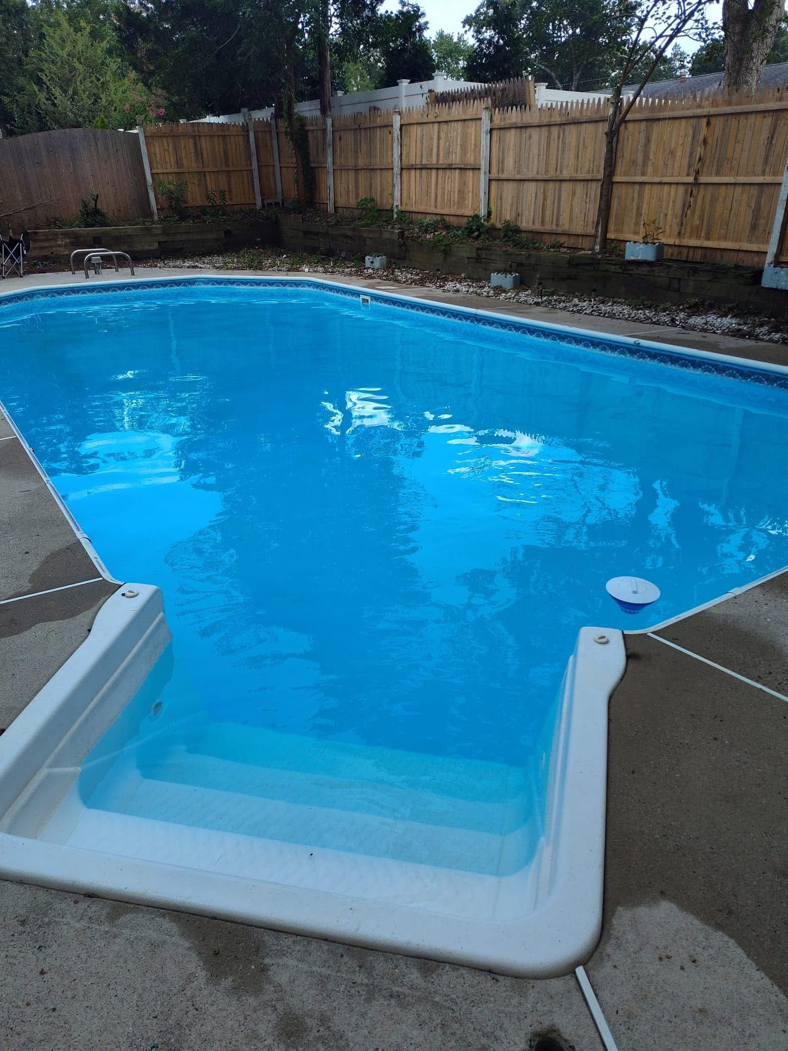 Same pool cleaned to crystal clear blue water